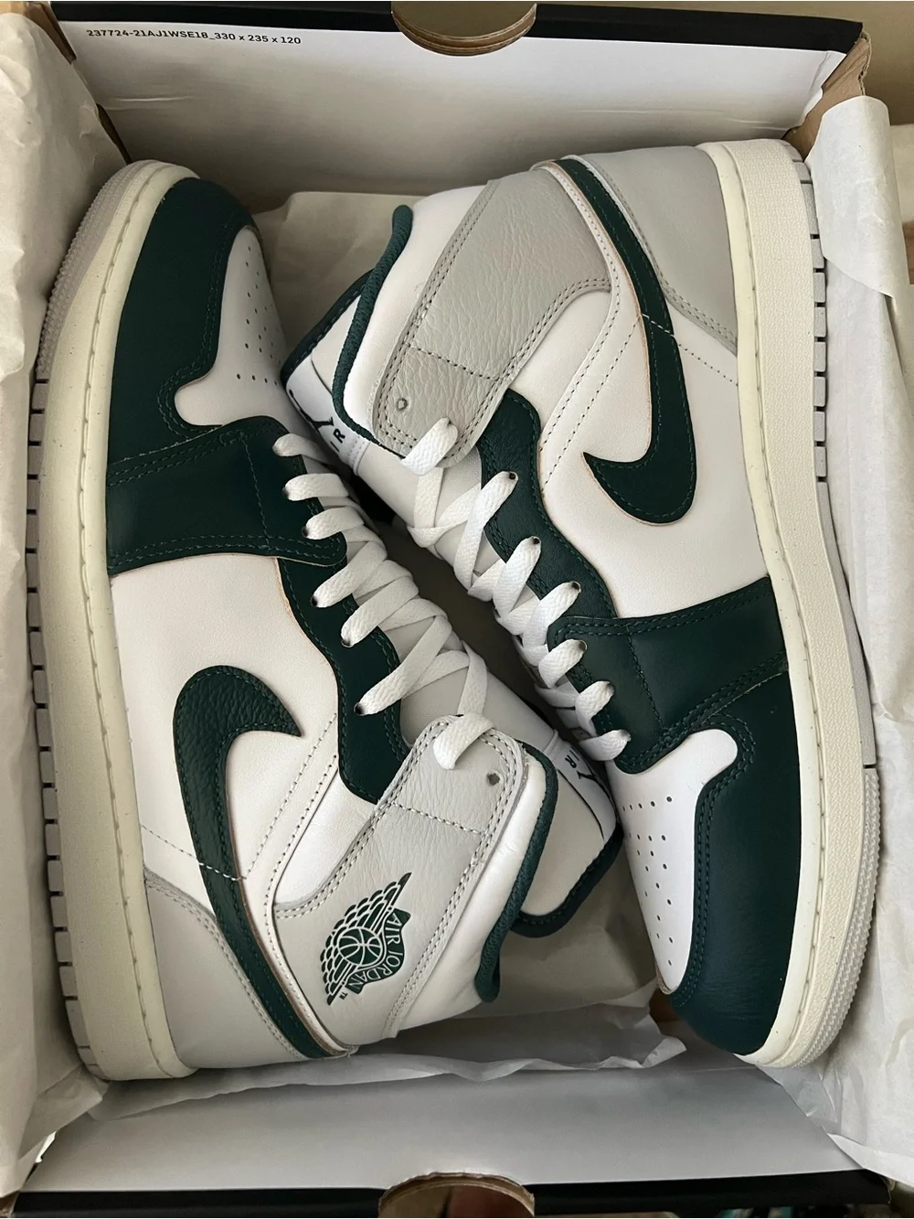 Nike Air Jordan 1 Mid SE Sneakers White/Green/Grey FQ7720 103 Men’s Sz 11.5 BNIB